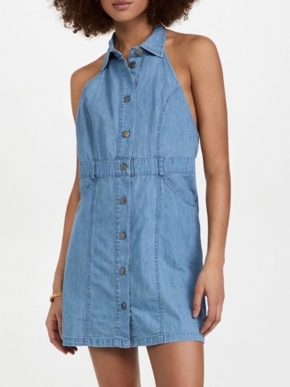 Free‎ People Sami Denim Halter Mini Dress Blue Size XS NWT Open Back